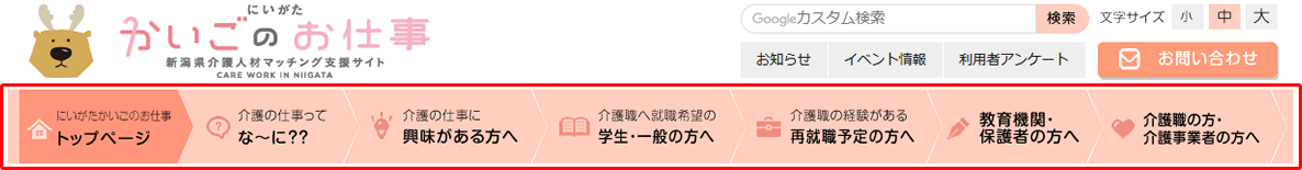 メニューから対象別に情報を探す